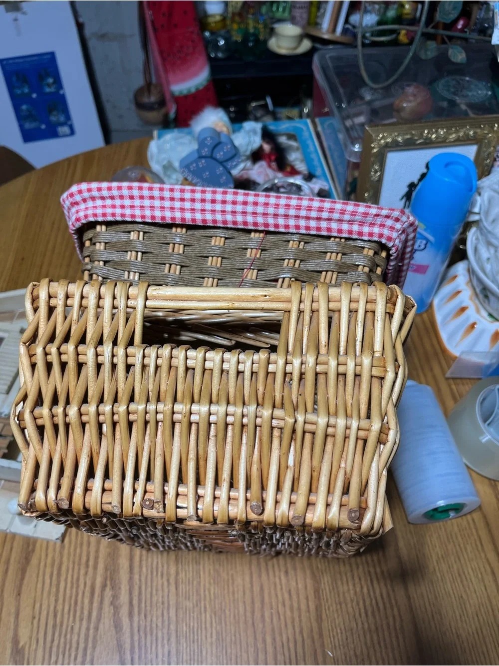 Wicker Basket Set with Red Gingham Liner